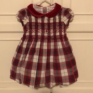 Janie and Jack Red Velvet Collar Smocked Plaid Dress